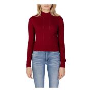 Pepe Jeans Bordeaux Stickat, Långa ärmar, Rund Hals Red, Dam