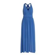 Vila Ljusblå ärmlös V-ringad klänning Blue, Dam