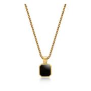 Nialaya Gold Necklace with Square Onyx Pendant Yellow, Herr