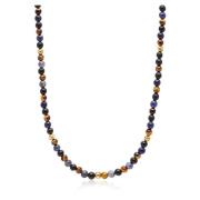Nialaya Beaded Necklace with Dumortierite, Brown Tiger Eye, and Gold M...