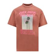 Palm Angels Brun Ribbad T-shirt med Fluorescerande Tryck Brown, Herr