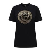 Versace Logo Print Bomull T-Shirt Black, Dam