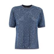 Ermanno Scervino Kristalldekorerad Stickad T-shirt Blue, Dam
