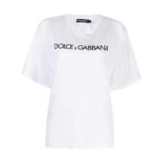 Dolce & Gabbana Vit Bomull Dam T-shirt med Tryckt Logotyp White, Dam