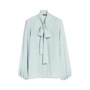 Max Mara Georgette Sidenblus med Halsduk Blue, Dam