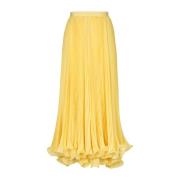 Balmain Lång plisserad kjol med volanger Yellow, Dam