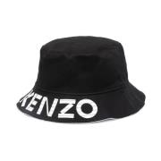 Kenzo Svart Hat med Logotryck och Bred Brätte Black, Herr