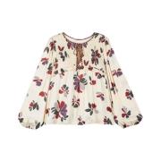 Ba&Sh Ecru Blus med Blommotiv White, Dam