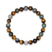 Nialaya Men's Wristband with Aquatic Agate, Brown Tiger Eye and Silver...