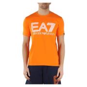 Emporio Armani EA7 Stretch Bomull T-shirt med Präglad Logotyptryck Ora...