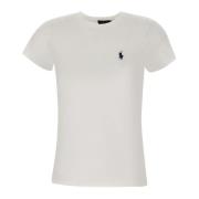 Ralph Lauren Dam Bomull T-Shirt med Ikoniskt Logotyp White, Dam