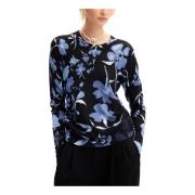 Desigual Blommig svart stickad tröja för kvinnor Multicolor, Dam