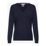 Tommy Hilfiger Lätt V-ringad Tröja - Blå Blue, Dam