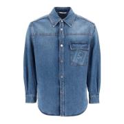 Valentino Garavani Denim Overshirt med Stamped Vlogo Signature Blue, H...