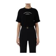 Elisabetta Franchi Dam T-shirt med vattentryckt logotyp Black, Dam