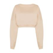Saint Laurent Poudre Cropped Sweater med Broderad Logotyp Beige, Dam