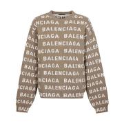 Balenciaga Allover Logo Crewneck Sweater Beige, Herr