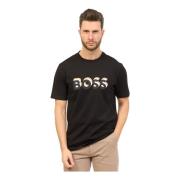 Hugo Boss Regular Fit Bomull T-shirt med Gummilogo Black, Herr