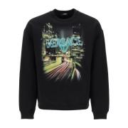 Versace Sweatshirt med City Lights Print Black, Herr
