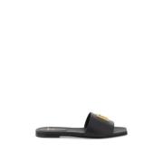 Balmain Dafne slides i slätt läder med guldmetallmonogram Black, Dam