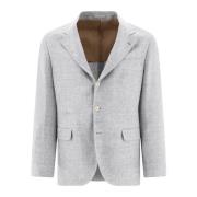 Brunello Cucinelli Deconstructed Linne Ull Siden Blazer Gray, Herr