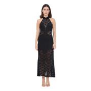 Akep Svart klänning med perforerad textur Black, Dam