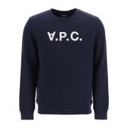 A.p.c. Flocked Logo Sweatshirt Blue, Herr