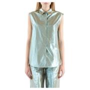 Tela Casual Skjortor - Ärmlös Poplin Lurex Knappar Green, Dam