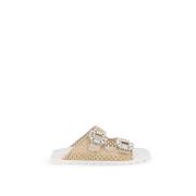 Roger Vivier Mesh och Raffia Slidy Viv' med Strass Spänne Beige, Dam