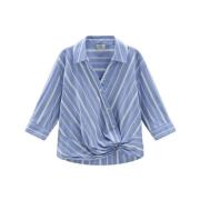 Woolrich Randig bomullsskjorta för kvinnor Blue, Dam