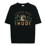Rhude Svart Bomull T-shirt med Slogan Print Black, Herr