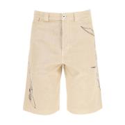 Lanvin Denim Shorts med Broderad Logotyp Beige, Herr