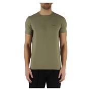 Calvin Klein Slim Fit Bomull Stretch T-Shirt med Front Logo Patch Gree...