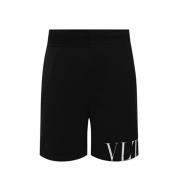 Valentino Modal Track Shorts med Kontrast Logo Print Black, Herr