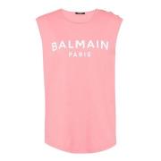 Balmain Lax och vit bomull T-shirt Pink, Dam