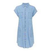 Part Two Ljusblå denimklänning med korta ärmar och skjortkrage Blue, D...