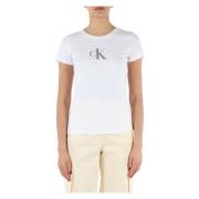Calvin Klein Jeans Bomull Logo Paljett T-shirt White, Dam