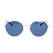 Ralph Lauren Solglasögon med runda blå linser och silverfärgad metallr...