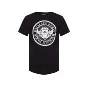 Balmain Bomull Velvet Logo T-shirt - Klassisk Svart Black, Herr