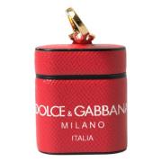 Dolce & Gabbana Rött Läder Airpods-fodral med Guldtonad Metalllogotyp ...