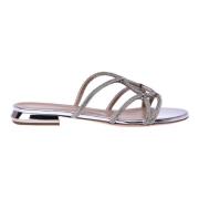 Baldinini Flat sandals with silver rhinestones Gray, Dam