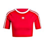 Adidas Originals Röd Crop T-shirt med Vit Trifoil Logo Red, Dam