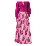 Antik Batik Handtryckt maxikjol Muguet Pink, Dam