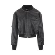 Acne Studios Vintage Svart Läder Bomberjacka Black, Dam