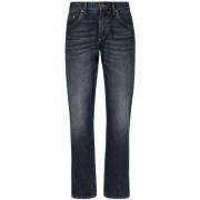Dolce & Gabbana Blå Straight Leg Jeans med Whiskering Effekt Blue, Her...