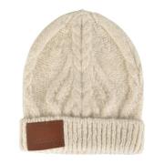 Isabel Marant Cable-Knit Logo-Patch Beanie Beige, Dam