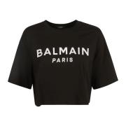 Balmain Logo-Printad Kortärmad T-shirt Black, Dam
