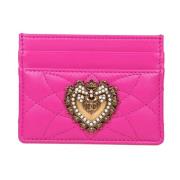 Dolce & Gabbana Vadderad läderkorthållare med hjärtdekoration Pink, Da...