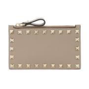 Valentino Garavani Studded Läder Kreditkort plånbok Beige, Dam