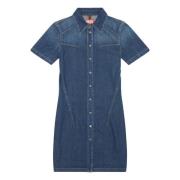 Diesel Knappad skjortklänning i stretchdenim Blue, Dam